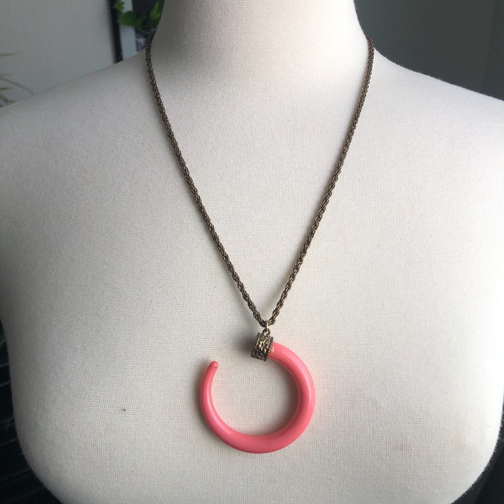 Coral Curved Horn Pendant on Bronze Chain